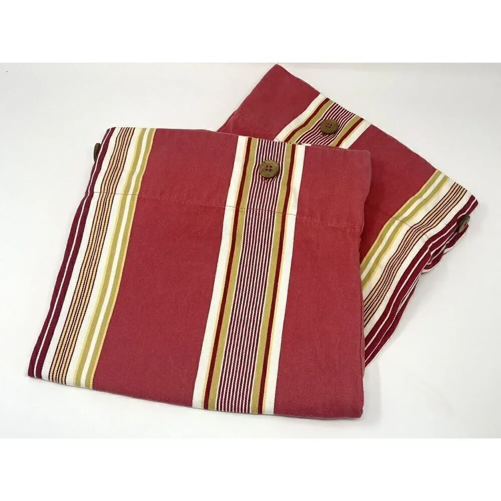 Pottery Barn FRENCH STRIPE Cotton Twill 24” EURO Pillow Shams Red Pair Set Of 2